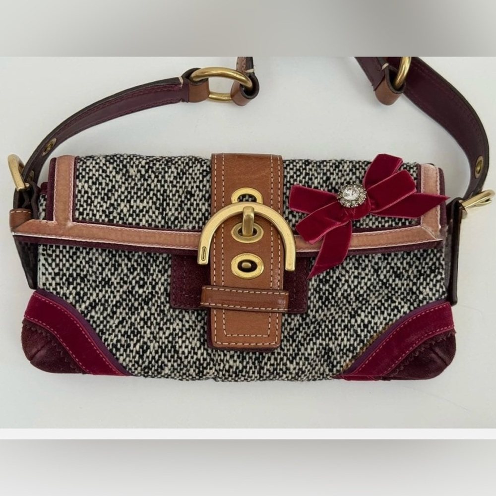 Coach Vintage 8F01 Multicolor Tweed Soho Y2K Demi Shoulder Bag w/Embellishments